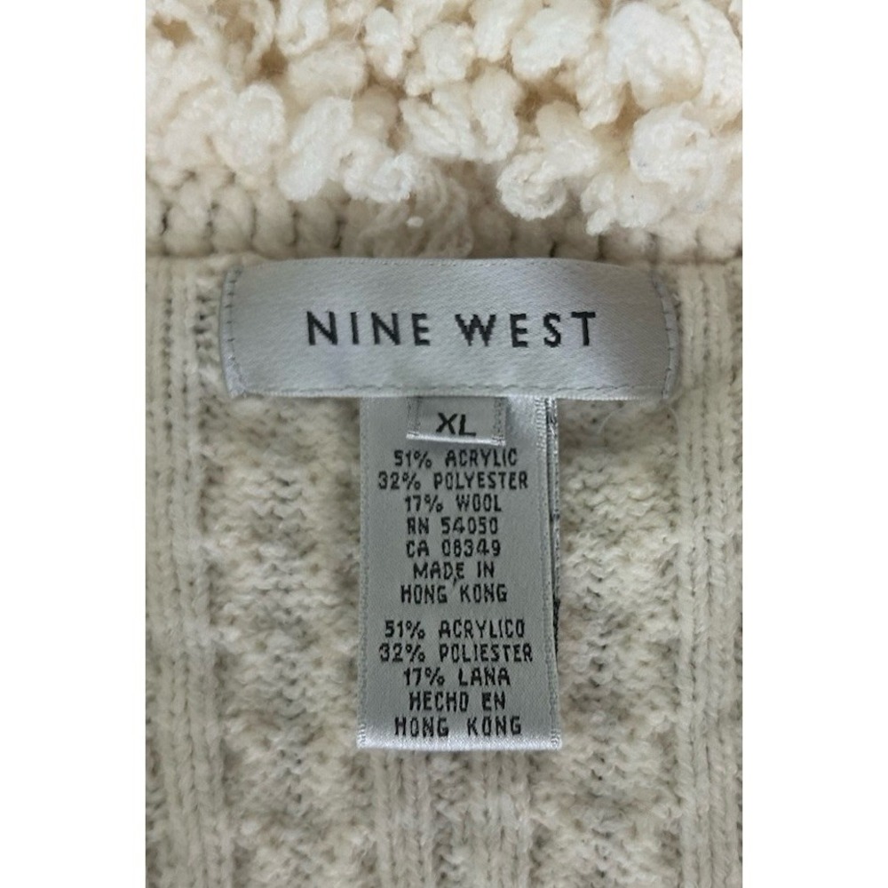 Nine West Y2K Cableknit Cardigan Duster Women XL Button Fringe Pocket Penny Lane - Picture 6 of 9